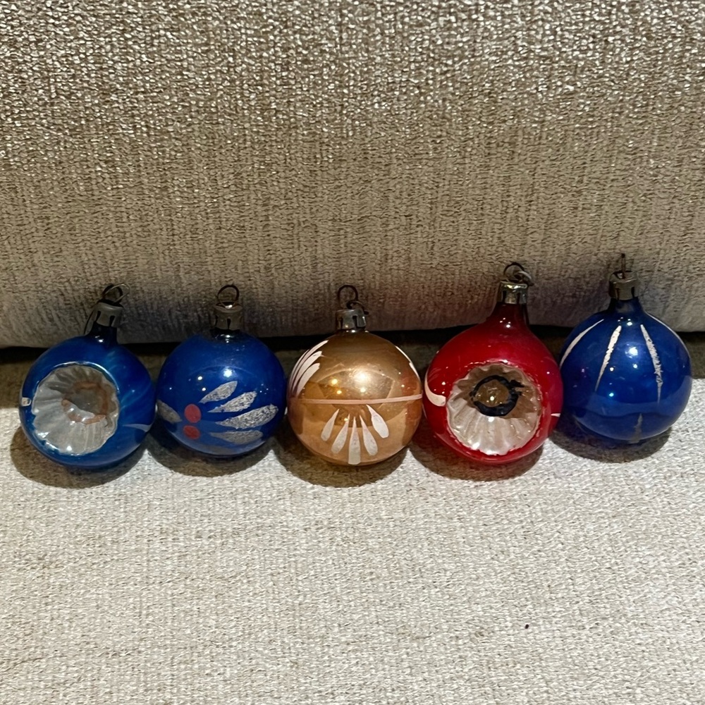 Antique Mini Hand Painted Glass Ornaments Lot of 5